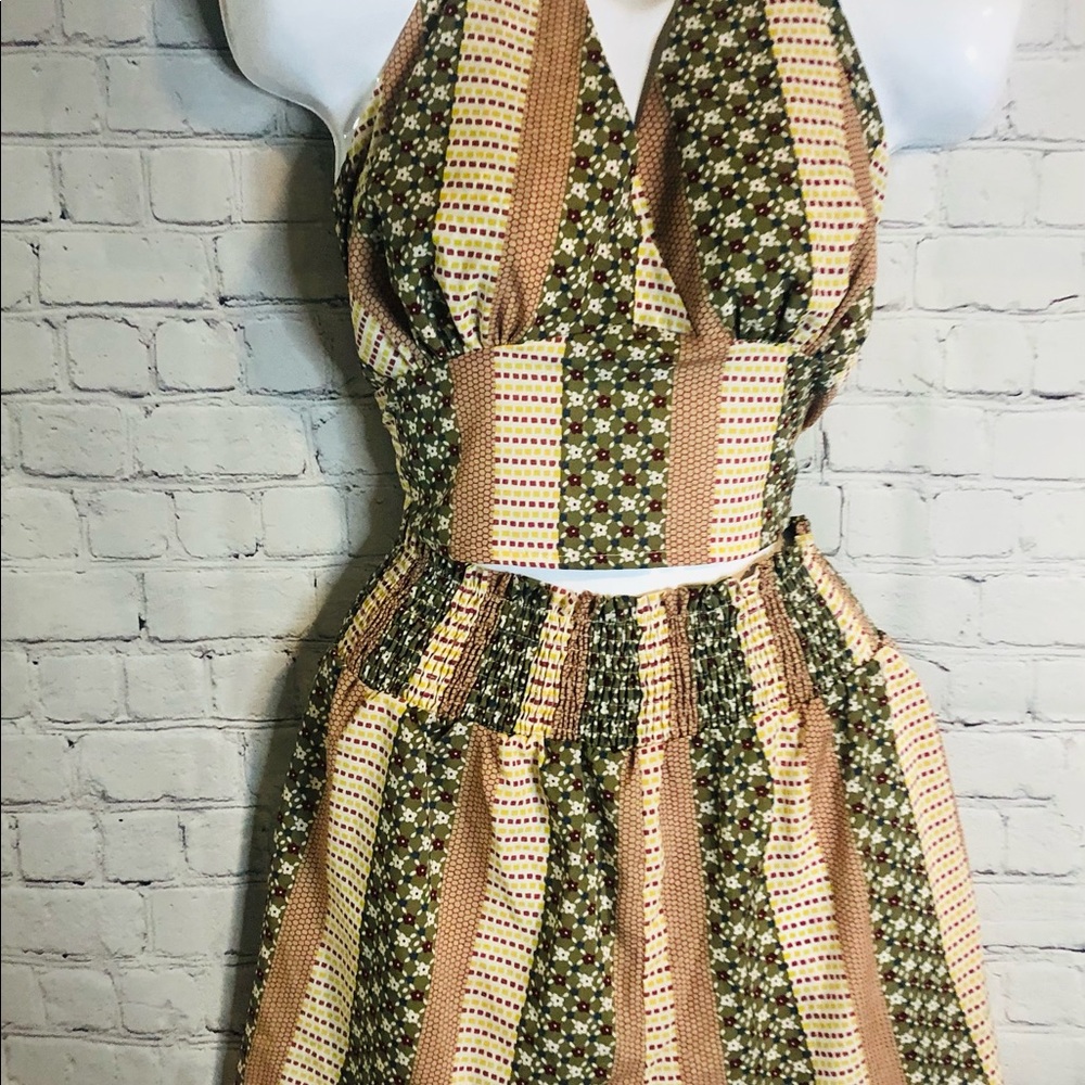 Mixed Pattern Halter Top, Short Set- NWOT